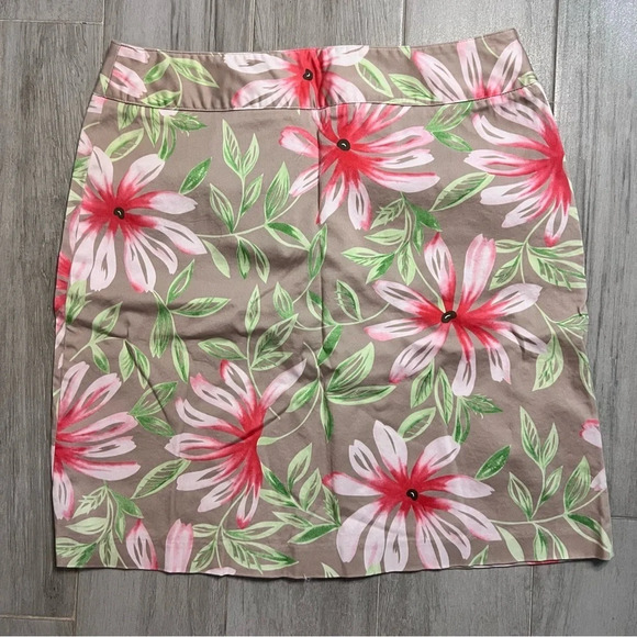 Talbots Tan and Red Cotton Stretch Floral Skirt, Women’s Size 12 - Picture 1 of 10